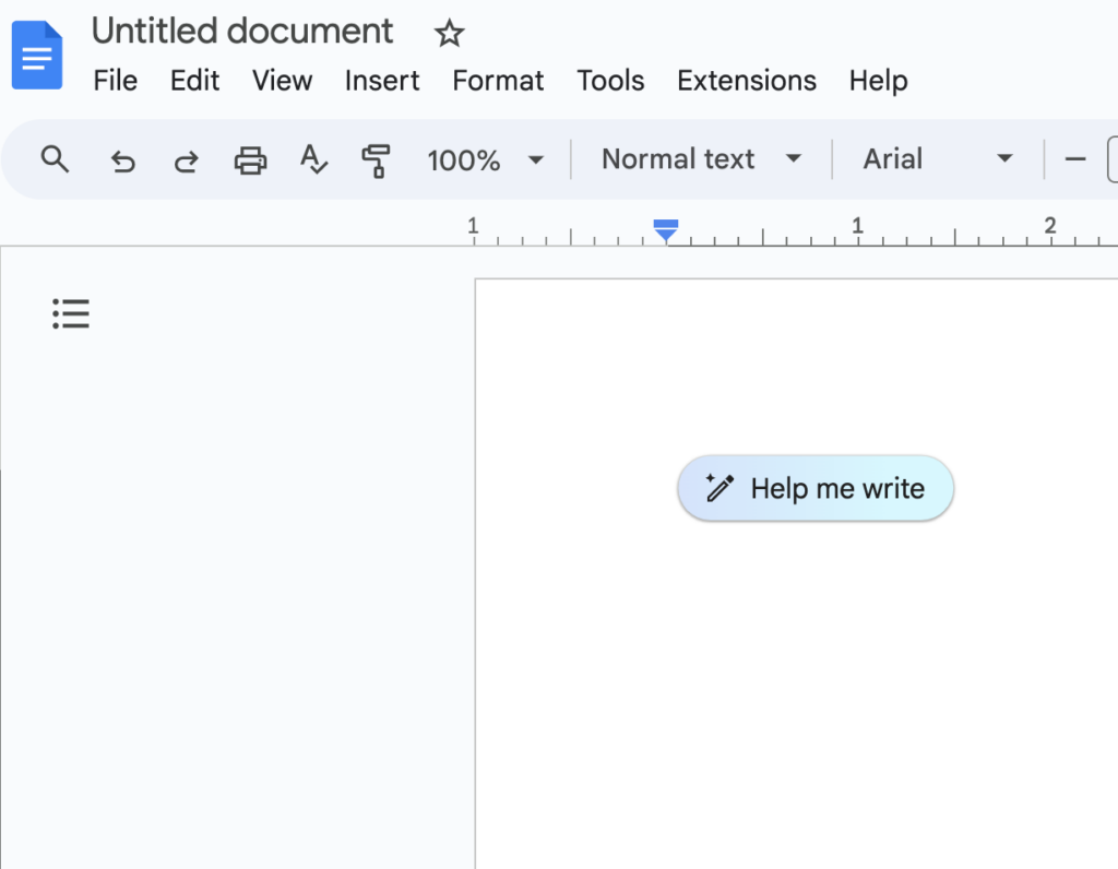 A screenshot showing how to use the Duet AI "help me write" feature.